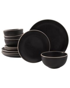 Gibson Home Rockaway 12 Piece Stoneware Dinnerware Set in Black