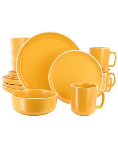 Gibson Home Zuma 16 Piece Round Stoneware Dinnerware Set in Matte Yellow
