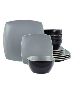 Hometrends Soho Lounge 12 Piece Square Stoneware Dinnerware Set in Grey and Black