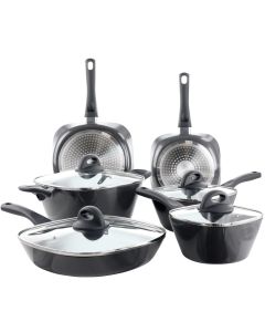Soho Lounge Diamond 10 Piece Ceramic Nonstick Aluminum Cookware Set in Black