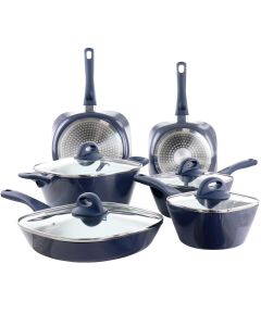 Soho Lounge Diamond 10 Piece Ceramic Nonstick Aluminum Cookware Set in Blue