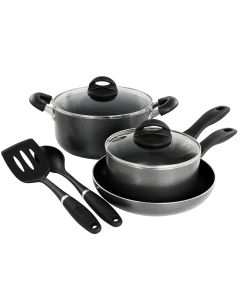 Oster Clairborne 7 Piece Non Stick Aluminum Cookware Set in Granite Grey