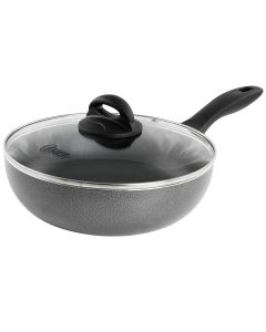 Oster Clairborne 9.5 Inch Non Stick Aluminum Wok with Lid in Granite Grey