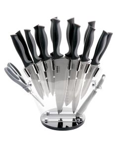 Gibson Soho Lounge 16 Piece Stainless Steel Cutlery Knife Set in Black With Acrylic Stand